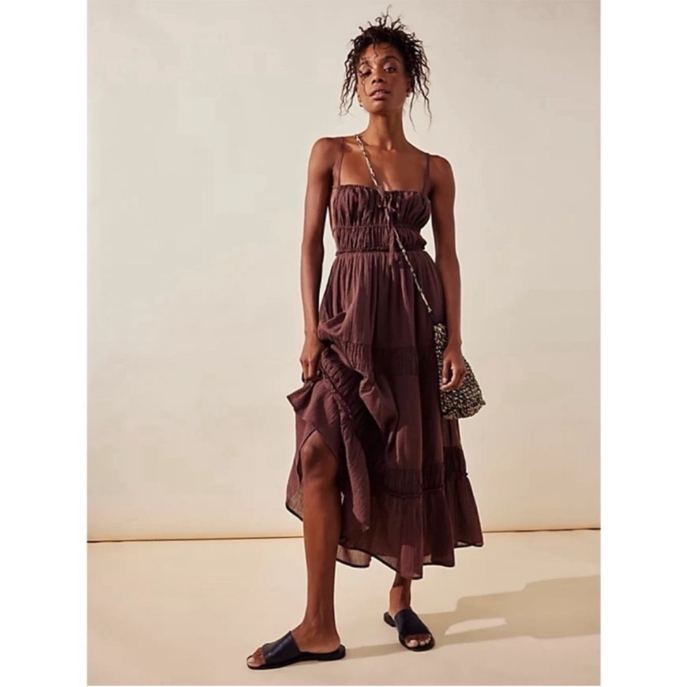 Free People Taking Sides Maxi Dress in Chocolate Love